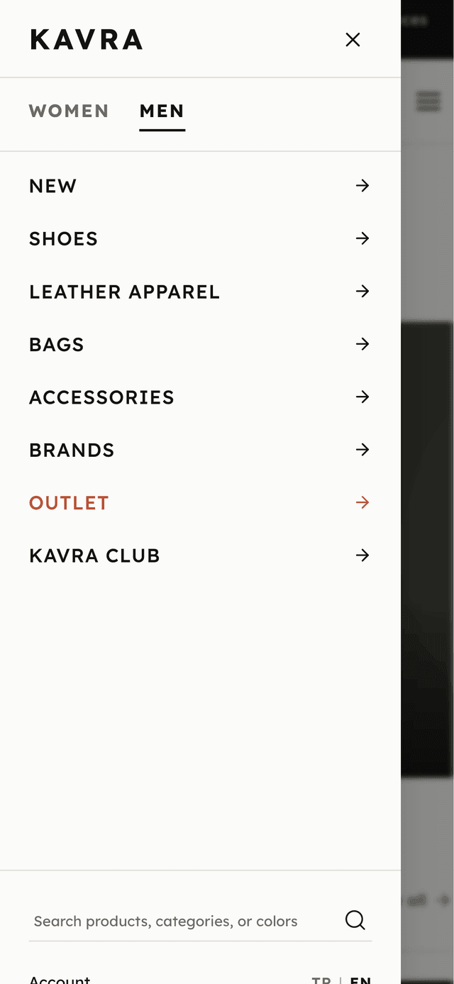 Mobile slide-out drawer navigation