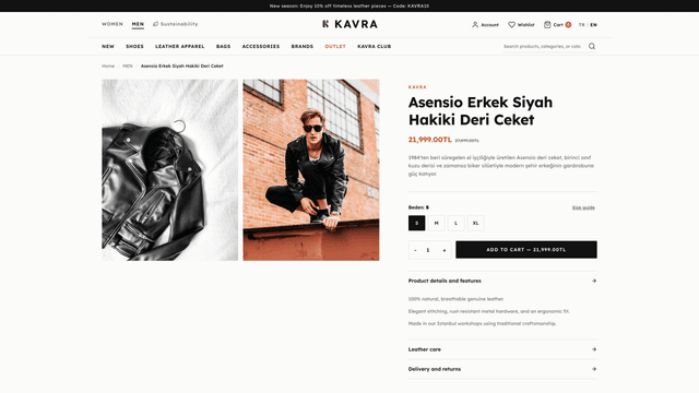 Product detail page on desktop