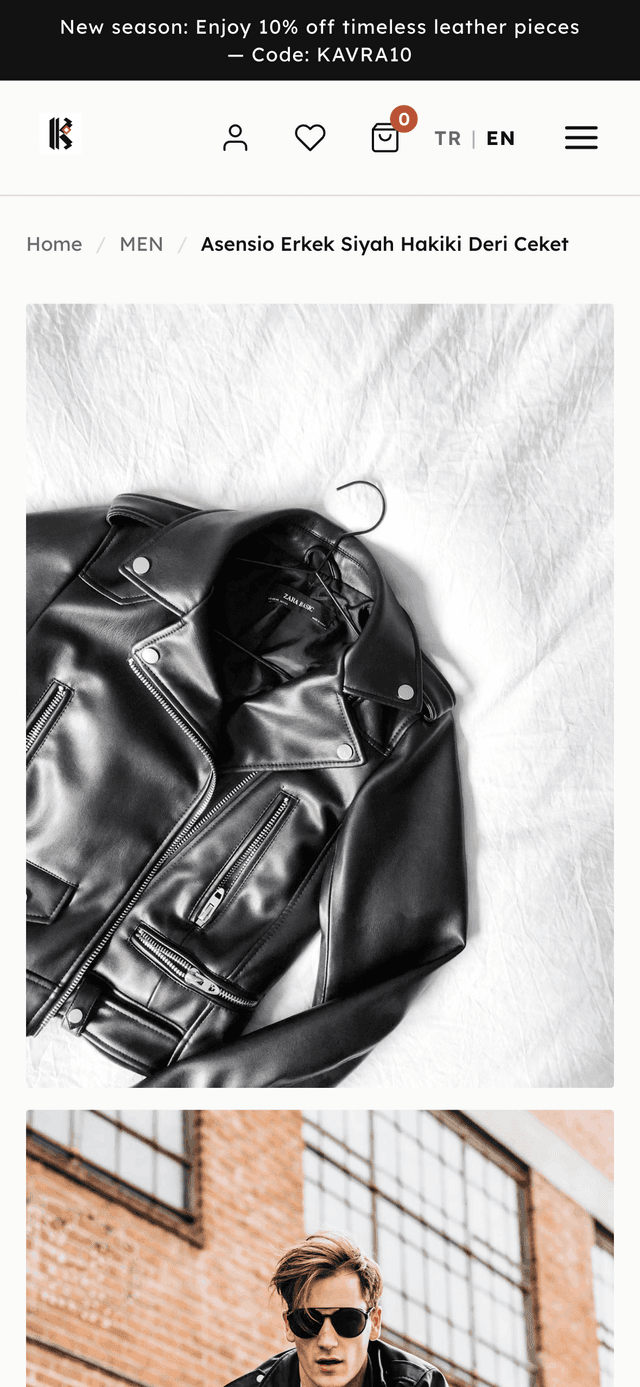 Product detail page on mobile